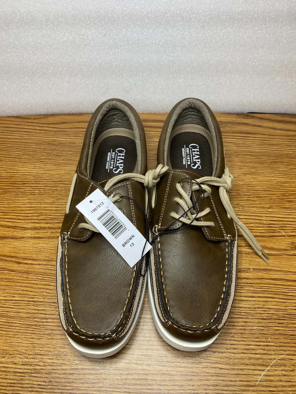 Chaps Mens Memory Foam Benny Boat Shoes Brown Size 12 Slip On Comfort Cushioned